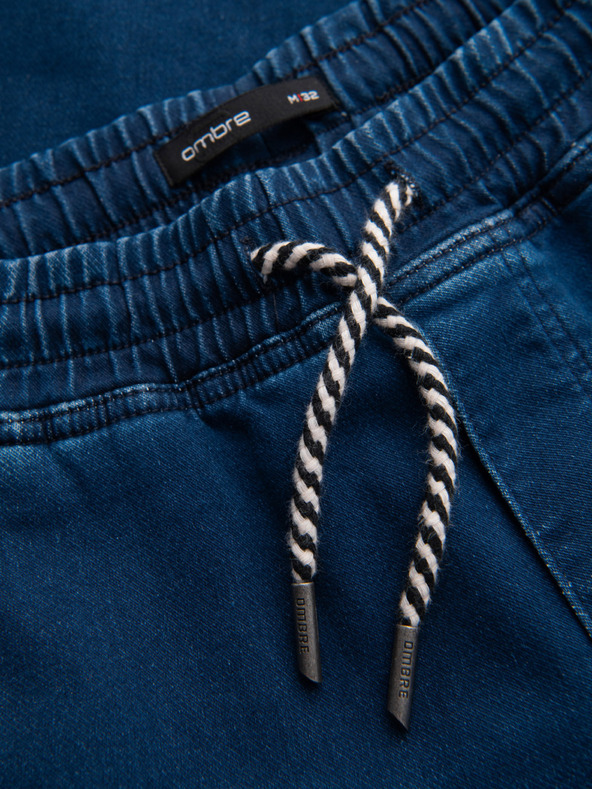 Ombre Clothing Muške farmerske hlače s rebrastim pojasom - tamno plave V3 OM-PADJ-0242 Ombre Clothing