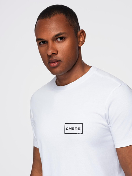 Ombre Clothing Muška pletena majica REGULAR kroja s tiskom - bijela V1 OM-TSPT-0231 Ombre Clothing