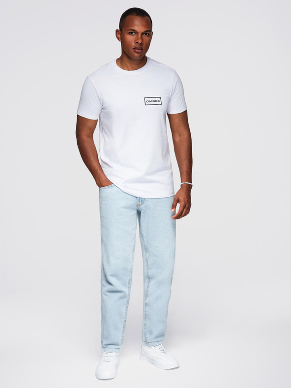 Ombre Clothing Muška pletena majica REGULAR kroja s tiskom - bijela V1 OM-TSPT-0231 Ombre Clothing