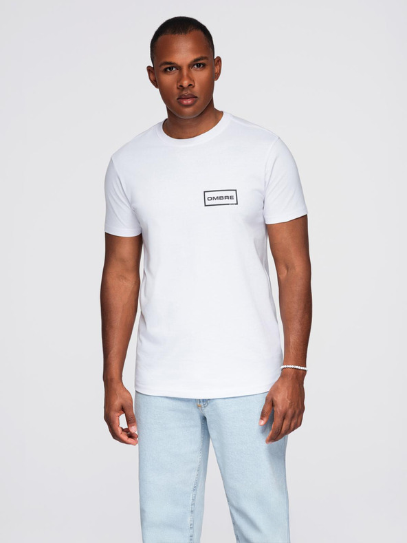 Ombre Clothing Muška pletena majica REGULAR kroja s tiskom - bijela V1 OM-TSPT-0231 Ombre Clothing