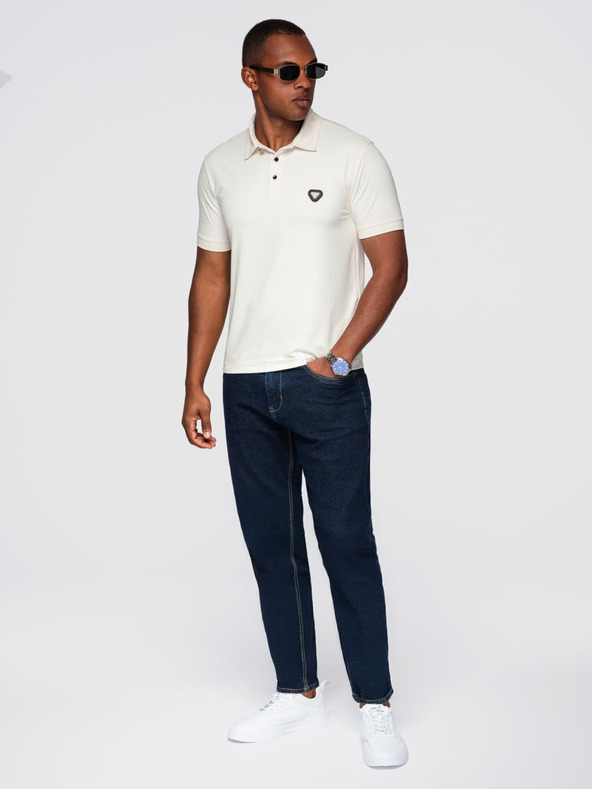 Ombre Clothing Muška elegantna polo majica od elastične tkanine - kremasta V2 OM-POSS-0150 Ombre Clothing