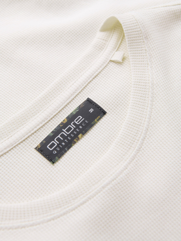 Ombre Clothing Muška majica s okruglim izrezom i teksturom vaflice - broken white V1 OM-TSCT-0197 Ombre Clothing