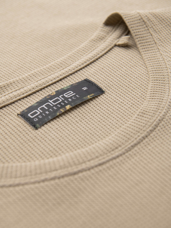 Ombre Clothing Muška majica s okruglim izrezom i teksturom vaflice - песак V2 OM-TSCT-0197 Ombre Clothing