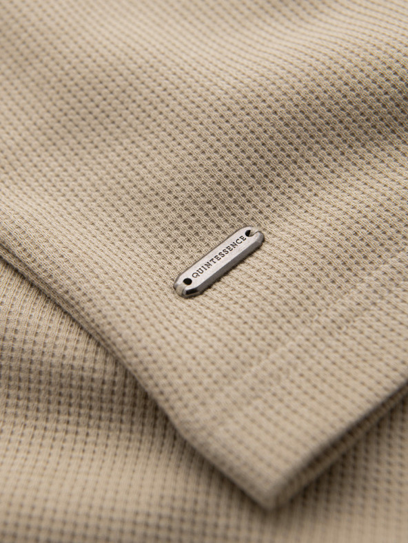 Ombre Clothing Muška majica s okruglim izrezom i teksturom vaflice - песак V2 OM-TSCT-0197 Ombre Clothing