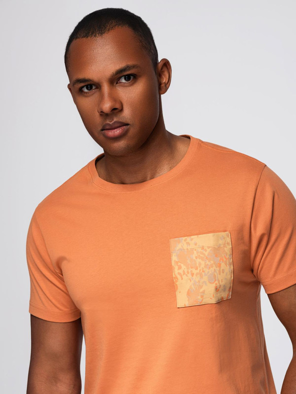 Ombre Clothing Muška pamučna majica s džepom i tiskom - narandžasta V3 OM-TSPT-0227 Ombre Clothing