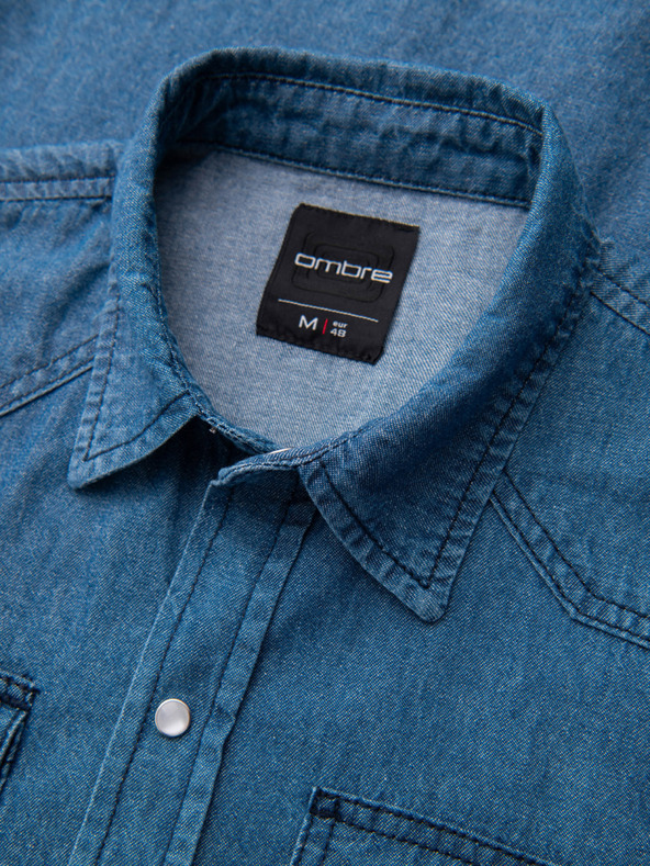 Ombre Clothing Muška trapersка košulja na dugme s džepovima - plava V2 OM-SHDS-0210 Ombre Clothing