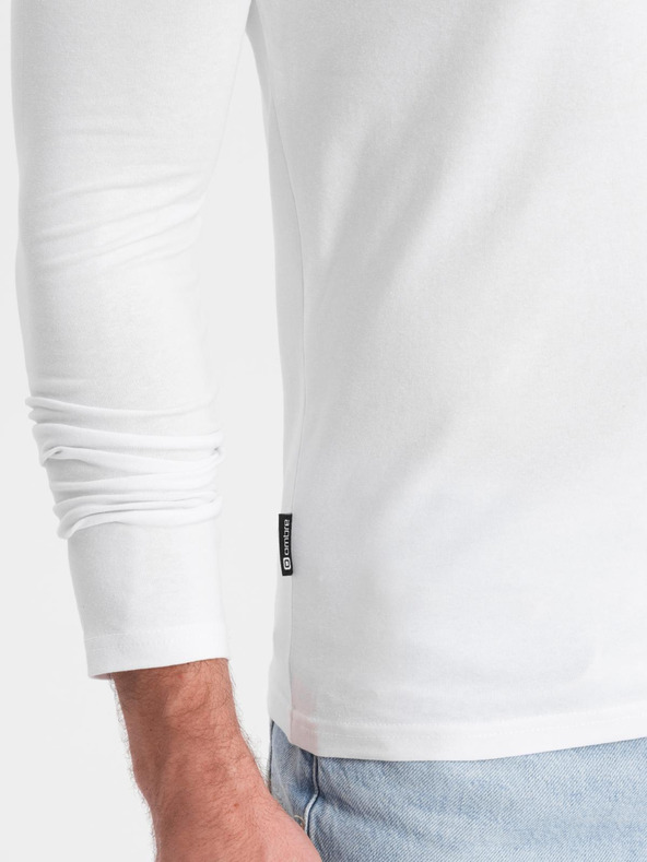 Ombre Clothing Muški set SLIM FIT s dugim rukavom, V izrezom i logom 2-pack - 2x bela V4 Z103 Ombre Clothing