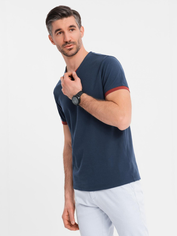 Ombre Clothing Muška majica s kontrastnim blokovima i izrezom - tamno plava V1 OM-TSCT-0198 Ombre Clothing