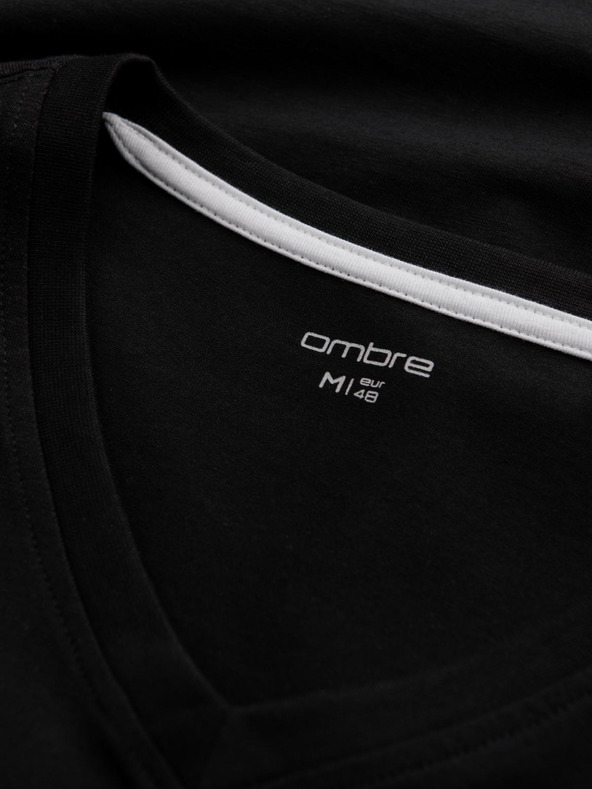 Ombre Clothing Muški set SLIM FIT s dugim rukavom, V izrezom i logom 2-pack - 2x crna V5 Z103 Ombre Clothing