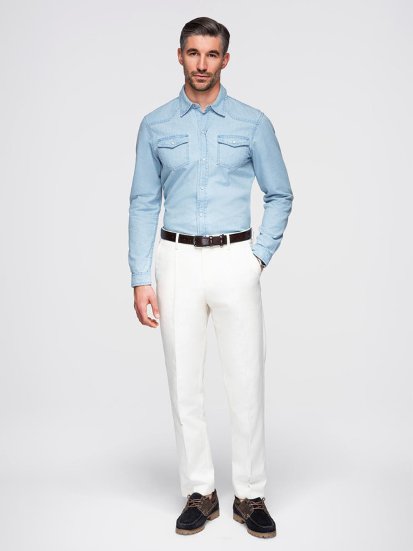 Ombre Clothing Muška trapersка košulja s džepovima na dugme - svetlo plava V1 OM-SHDS-0210 Ombre Clothing