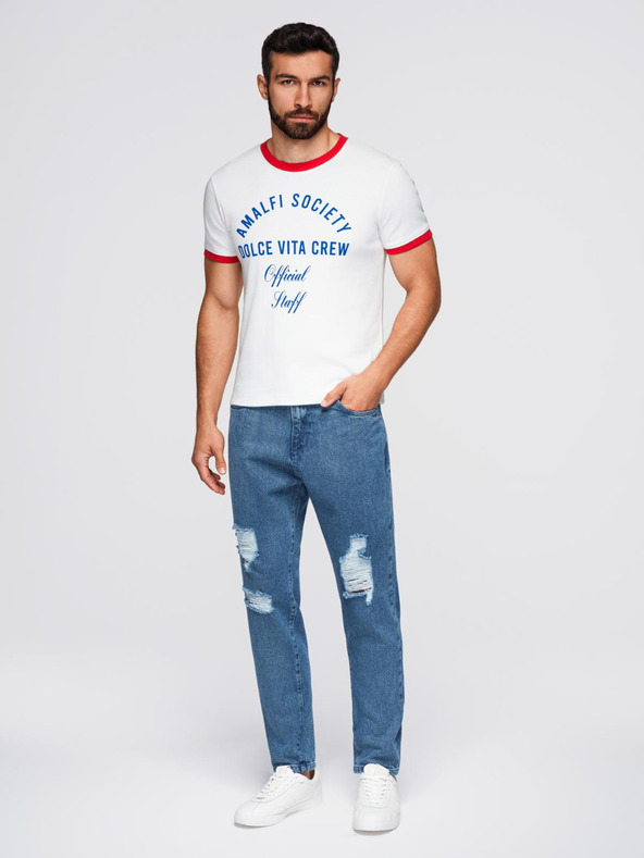 Ombre Clothing Muške traper hlače CARROT FIT s prslinama na rubovima - plave V2 OM-PADP-0250 Ombre Clothing