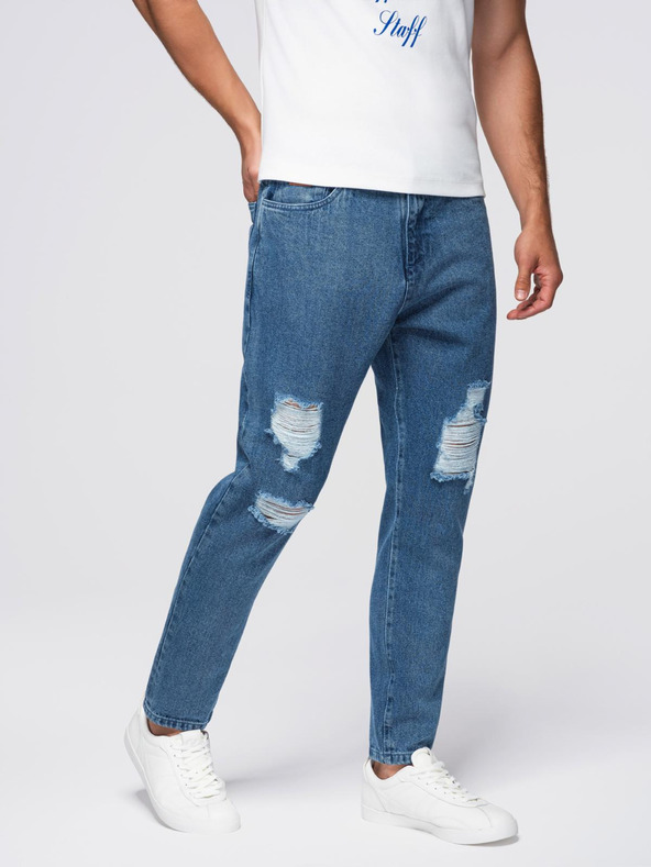 Ombre Clothing Muške traper hlače CARROT FIT s prslinama na rubovima - plave V2 OM-PADP-0250 Ombre Clothing