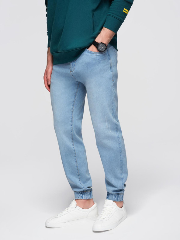 Ombre Clothing Muške traper hlače JOGGERS s klasičnim rasporom - svetlo plave V1 OM-PADJ-0265 Ombre Clothing