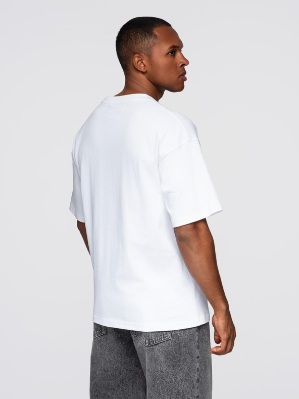 Ombre Clothing Muška pamučna majica s aplikacijom nakita na prsima - kremasto bijela V2 OM-TSCT-0290 Ombre Clothing