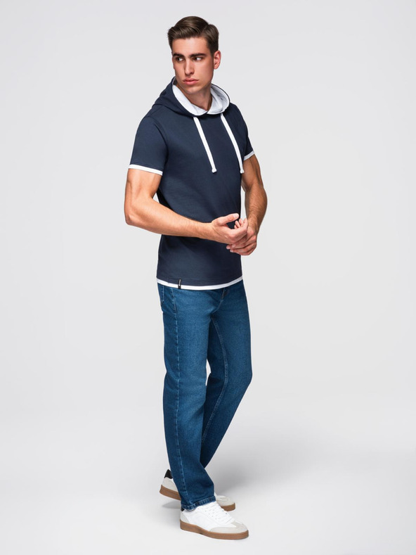 Ombre Clothing Muška pamučna majica s kapuljačom - tamno plava V4 OM-TSCT-0256 Ombre Clothing