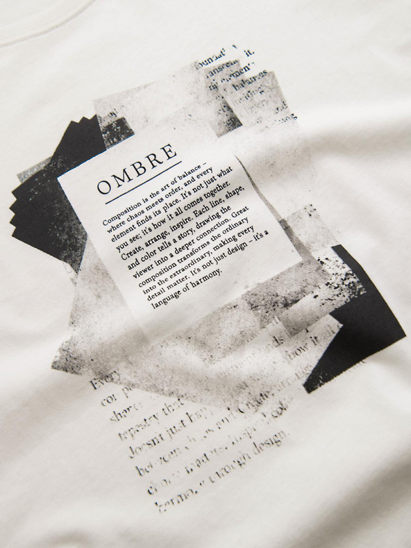 Ombre Clothing Muška pamučna majica s zanimljivim printom na prsima - bijela V2 OM-TSPT-0261 Ombre Clothing