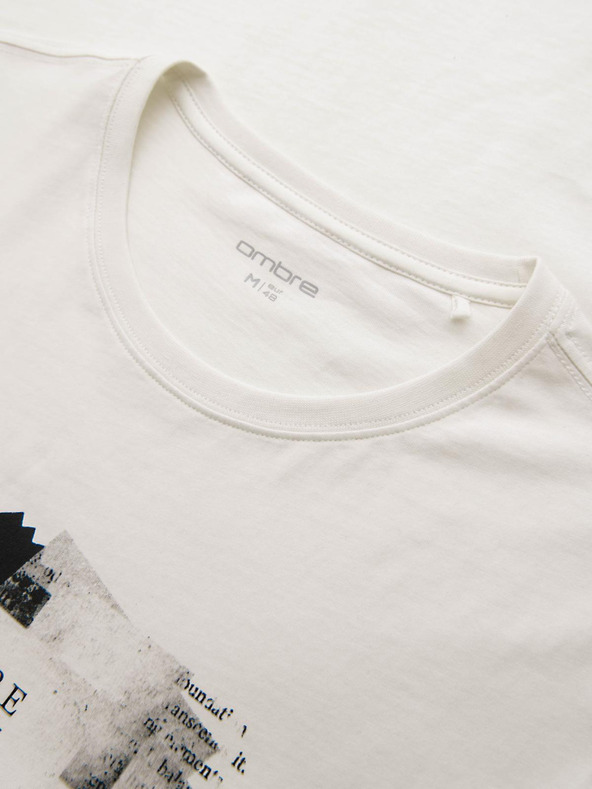 Ombre Clothing Muška pamučna majica s zanimljivim printom na prsima - bijela V2 OM-TSPT-0261 Ombre Clothing