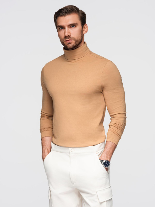 Ombre Clothing Muški roletom s dugim rukavima - svijetlo smeđ V5 OM-LSCL-0130 Ombre Clothing