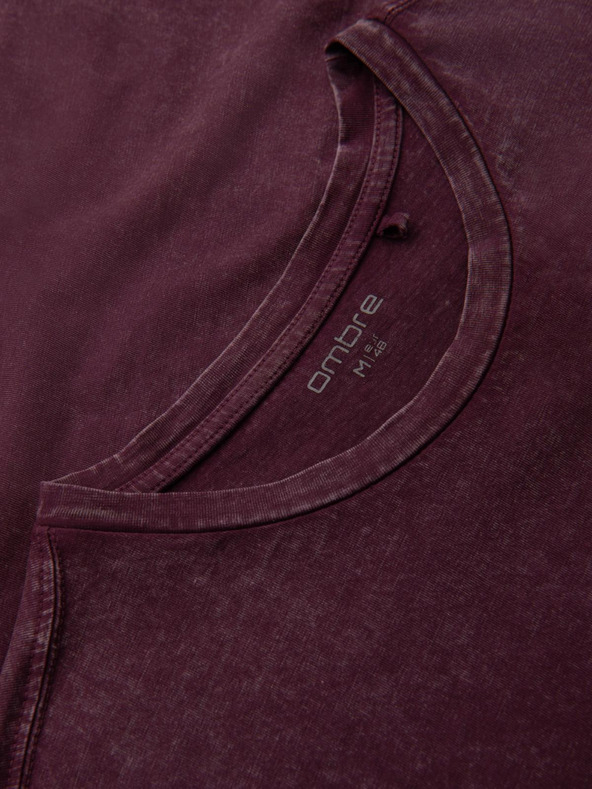 Ombre Clothing Muška majica s efektom pranja - vinena V3 OM-TSWT-0116 Ombre Clothing