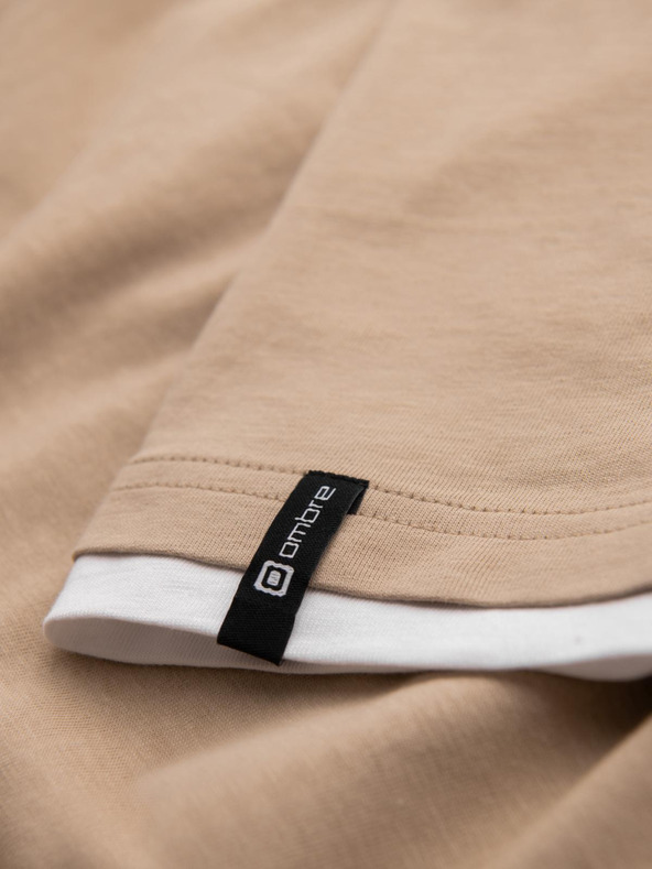 Ombre Clothing Muška pamučna majica s kapuljačom - bež V5 OM-TSCT-0256 Ombre Clothing