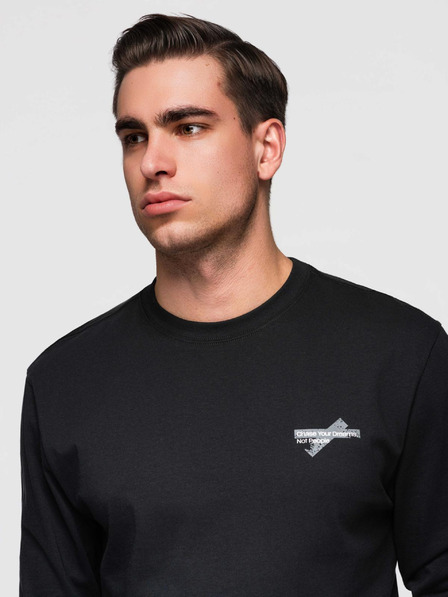 Ombre Clothing Muška pamučna majica s dugim rukavima i okruglim vratom - crna V2 OM-LSPT-0136 Ombre Clothing