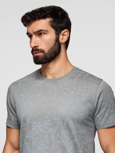 Ombre Clothing Muška pamučna majica s cvjetnim printom - siva V3 OM-TSFP-0262 Ombre Clothing
