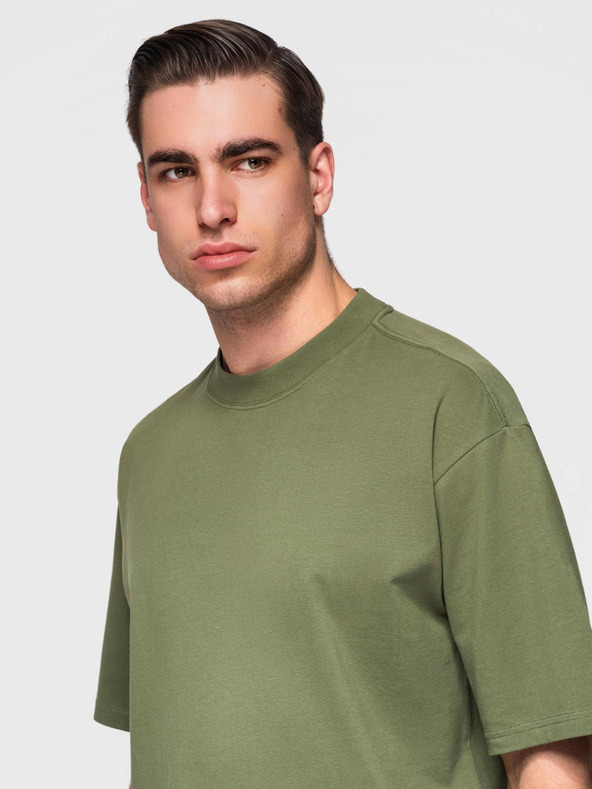 Ombre Clothing Muška pamučna majica LOOSE FIT s okruglim vratom - tamno maslinasto zelena V8 OM-TSBC-0267 Ombre Clothing
