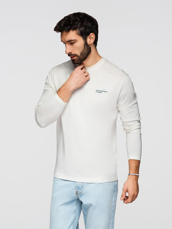 Ombre Clothing Muška pamučna majica s dugim rukavima i okruglim vratom - bijela V3 OM-LSPT-0136 Ombre Clothing