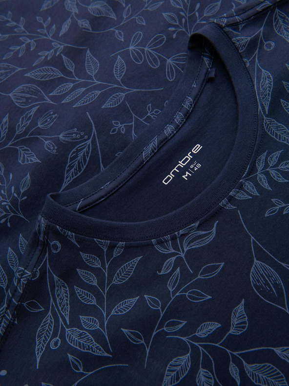 Ombre Clothing Muška pamučna majica s cvjetnim printom - tamno plava V4 OM-TSFP-0262 Ombre Clothing