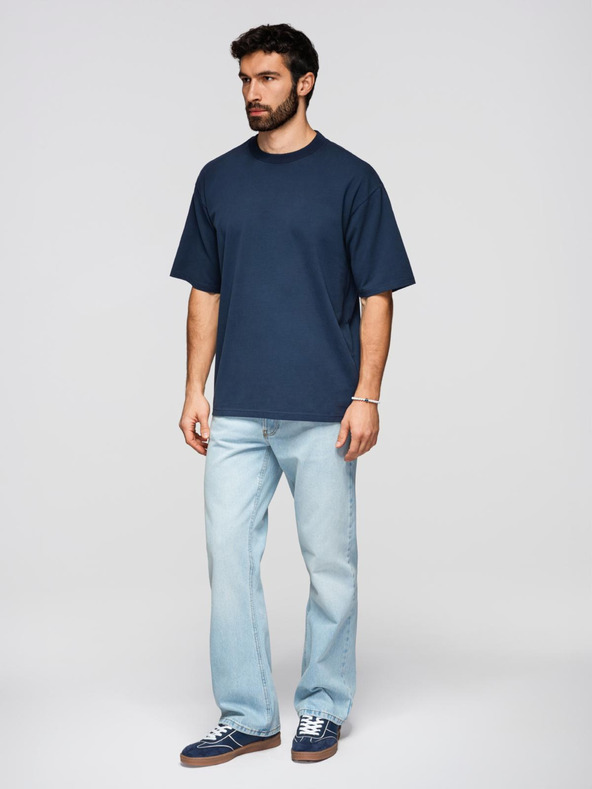 Ombre Clothing Muška pamučna majica LOOSE FIT s okruglim vratom - tamno plava V9 OM-TSBC-0267 Ombre Clothing