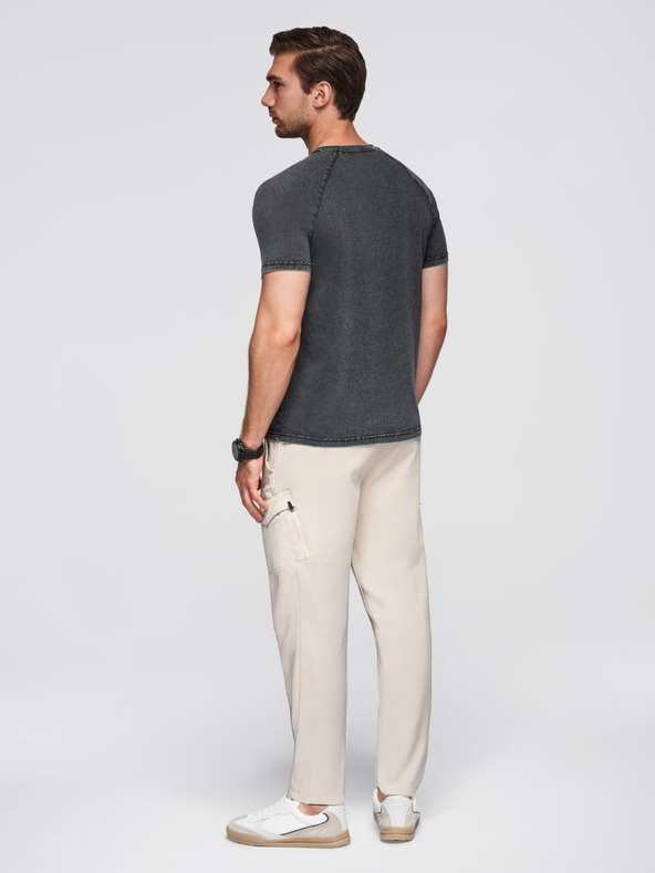 Ombre Clothing Muška majica s efektom pranja i gumbima kod vrata - crna V1 OM-TSWT-0150 Ombre Clothing