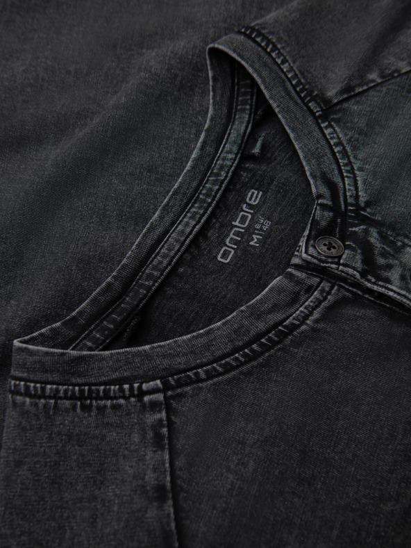 Ombre Clothing Muška majica s efektom pranja i gumbima kod vrata - crna V1 OM-TSWT-0150 Ombre Clothing