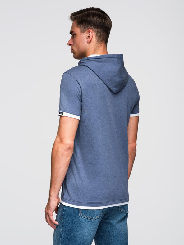 Ombre Clothing Muška pamučna majica s kapuljačom - tamno plava melanž V12 OM-TSCT-0256 Ombre Clothing