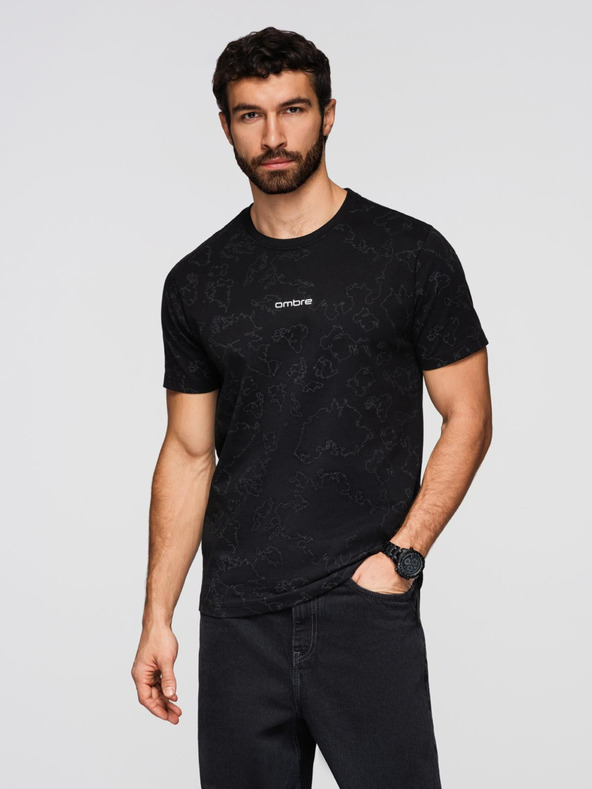 Ombre Clothing Muška pamučna majica s cijeloplošnim otistkom i natpisom "ombre" na prsima - crna V1 OM-TSFP-0263 Ombre Clothing