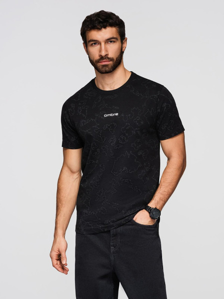 Ombre Clothing Muška pamučna majica s cijeloplošnim otistkom i natpisom "ombre" na prsima - crna V1 OM-TSFP-0263 Ombre Clothing