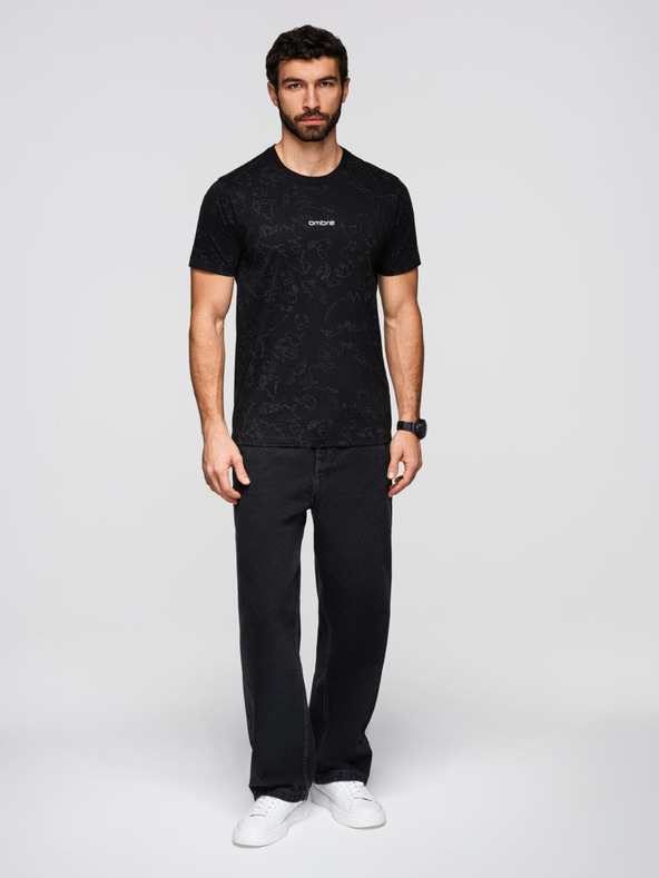 Ombre Clothing Muška pamučna majica s cijeloplošnim otistkom i natpisom "ombre" na prsima - crna V1 OM-TSFP-0263 Ombre Clothing