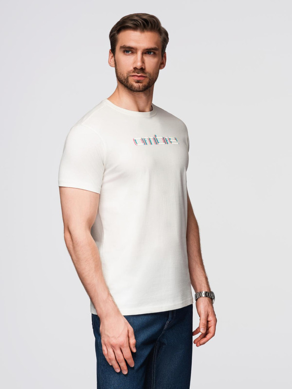 Ombre Clothing Muška majica sa vezom na prsima - bijela V2 OM-TSPT-0248 Ombre Clothing
