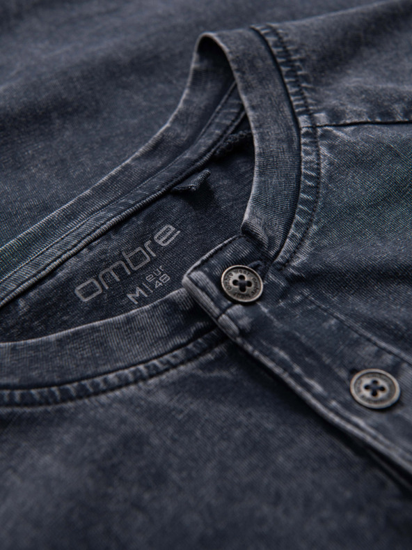 Ombre Clothing Muška majica sa efektom pranja i gumbima kod izreza - tamno plava V2 OM-TSWT-0150 Ombre Clothing