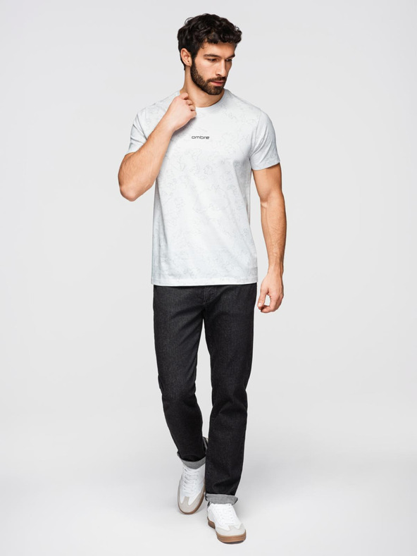 Ombre Clothing Muška pamučna majica sa sveopćim printom i natpisom "ombre" na prsima - bijela V2 OM-TSFP-0263 Ombre Clothing