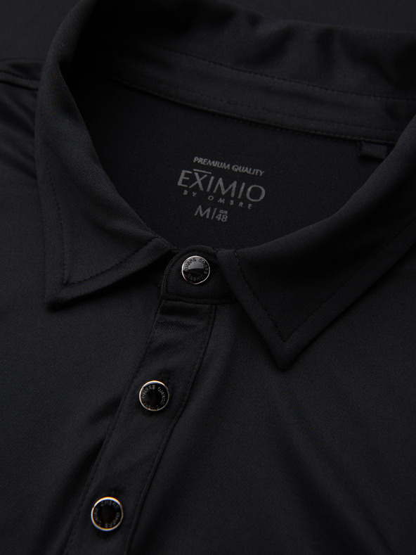 Ombre Clothing Polo majica sa dugim rukavima i elegantnim markiranim gumbima - crna V1 OM-POLS-0139 Ombre Clothing