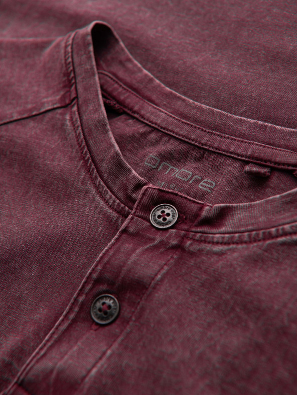 Ombre Clothing Muška majica sa efektom pranja i gumbima kod izreza - bordo V3 OM-TSWT-0150 Ombre Clothing