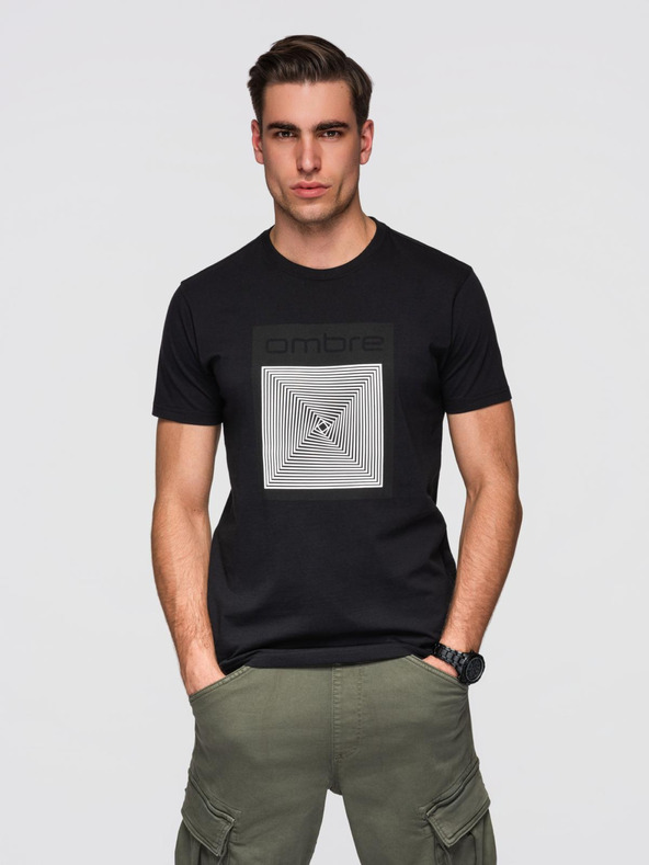 Ombre Clothing Muška pamučna majica sa geometrijskim printom - crna V1 OM-TSPT-0260 Ombre Clothing