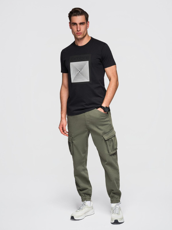 Ombre Clothing Muška pamučna majica sa geometrijskim printom - crna V1 OM-TSPT-0260 Ombre Clothing