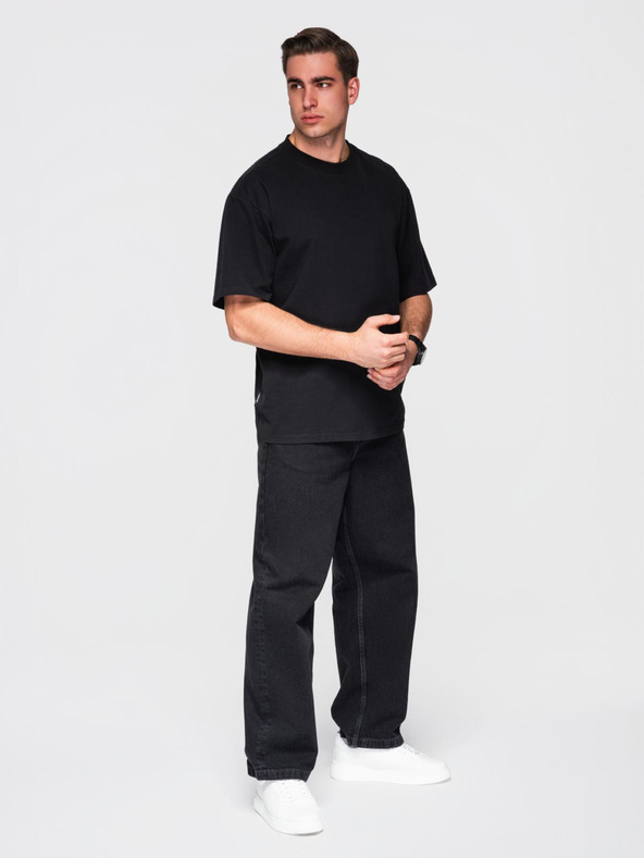 Ombre Clothing Muška pamučna majica LOOSE FIT sa okruglim izrezom - crna V1 OM-TSBC-0267 Ombre Clothing