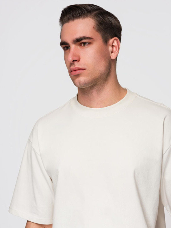 Ombre Clothing Muška pamučna majica LOOSE FIT sa okruglim izrezom - krem V2 OM-TSBC-0267 Ombre Clothing