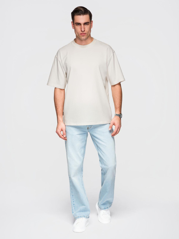 Ombre Clothing Muška pamučna majica LOOSE FIT sa okruglim izrezom - krem V2 OM-TSBC-0267 Ombre Clothing