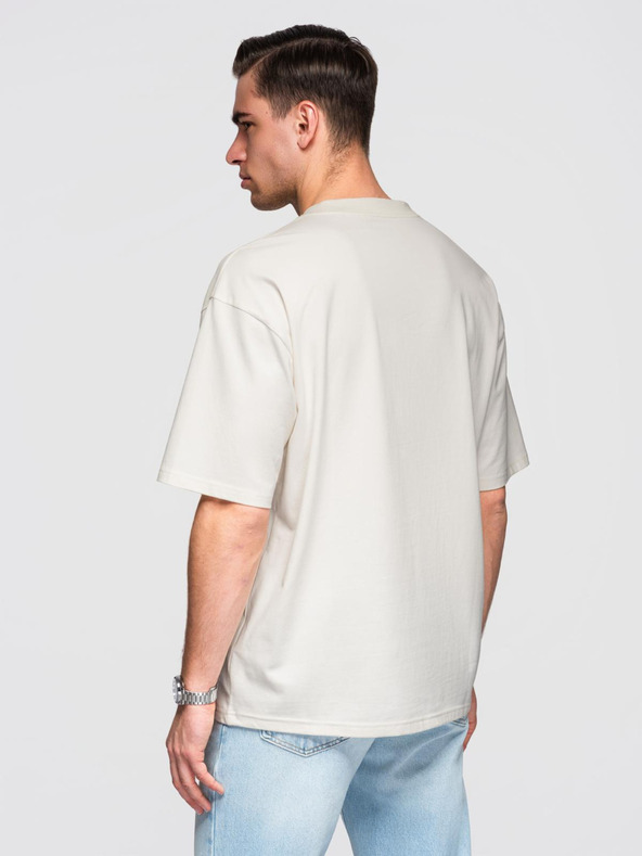 Ombre Clothing Muška pamučna majica LOOSE FIT sa okruglim izrezom - krem V2 OM-TSBC-0267 Ombre Clothing