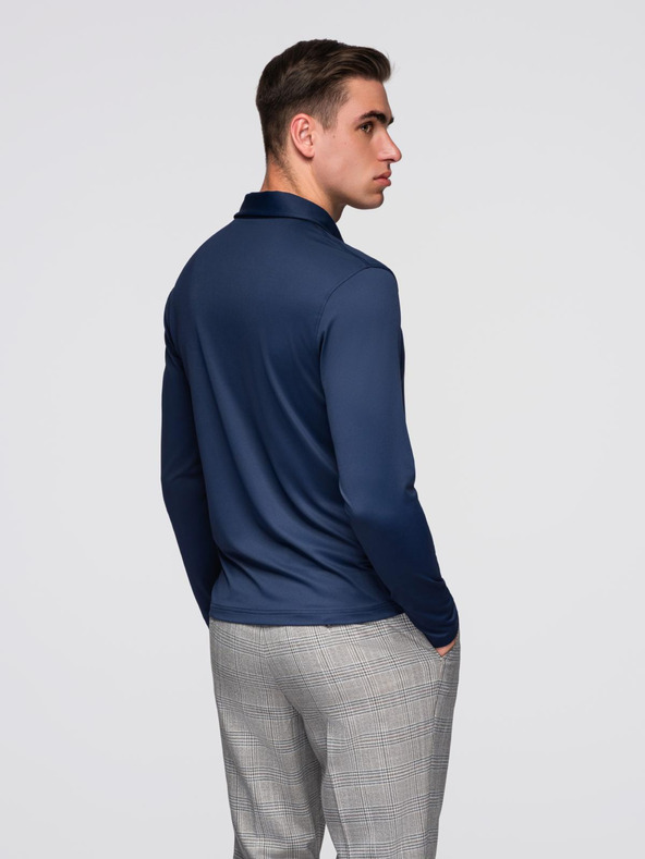 Ombre Clothing Polo majica sa dugim rukavima i elegantnim markiranim gumbima - tamno plava V3 OM-POLS-0139 Ombre Clothing