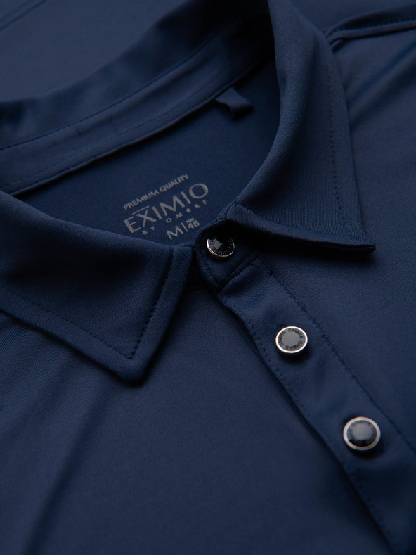 Ombre Clothing Polo majica sa dugim rukavima i elegantnim markiranim gumbima - tamno plava V3 OM-POLS-0139 Ombre Clothing