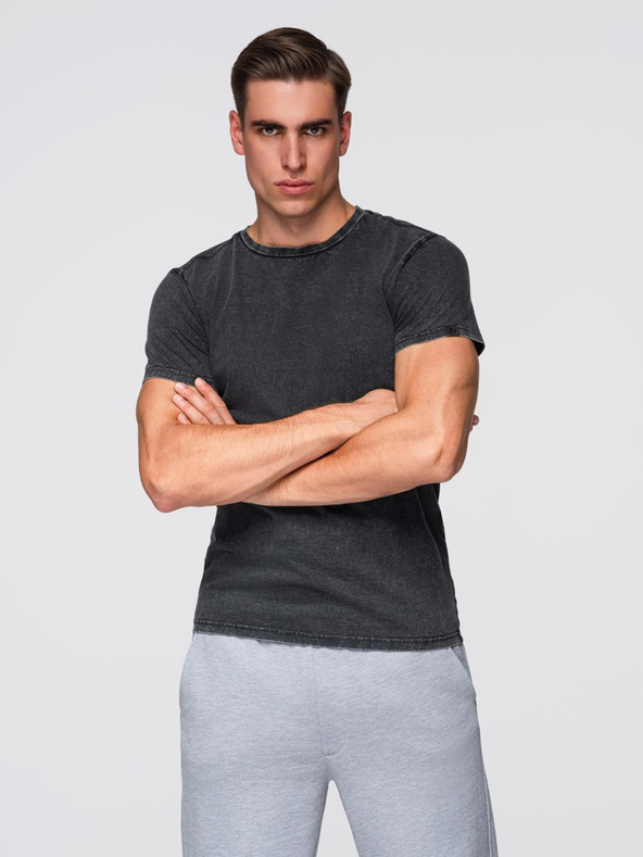 Ombre Clothing Muška majica sa efektom pranja - crna V1 OM-TSWT-0116 Ombre Clothing